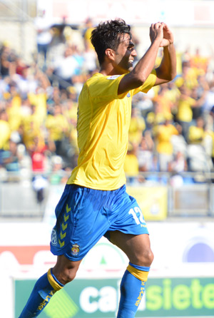 El iraní Masoud, celebrando el único tanto del partido / Samuel Sánchez (udlaspalmas.net)