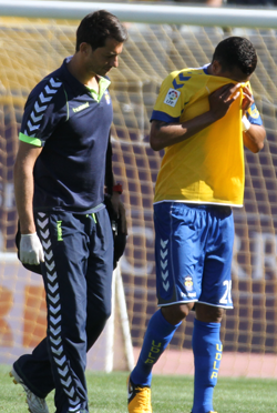 Jeison Murillo, en el momento de retirarse ante el Hércules / udlaspalmas.net