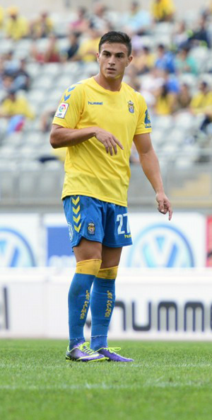 Asdrúbal, en un gesto en el encuentro ante el Real Murcia / Samuel Sásnchez (UDLASPALMAS.NET)