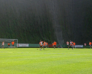 Los jugadores de Las Palmas en la sesión de hoy.