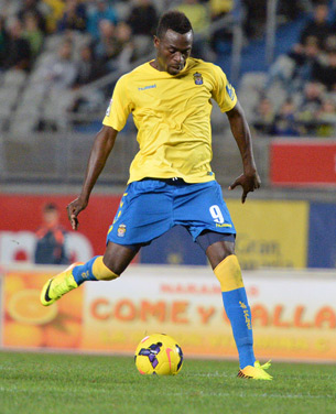 Chrisantus ya sabe lo que es marcar en el Mini Estadi / Samuel Sánchez (udlaspalmas.net)