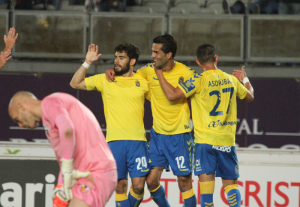 Celebración del segundo tanto amarillo de Masoud / Daniel Cáceres (udlaspalmas.net)