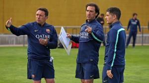Eusebio, a la izquierda, en un entrenamiento / fcbarcelona.cat