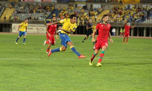 Momento en el que Araujo convierte el tercer gol amarillo de la tarde / Toño Suárez (udlaspalmas.net)