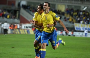 Hernán y David Simón en la celebración del primer gol / Toño Suárez (udlaspalmas.net)