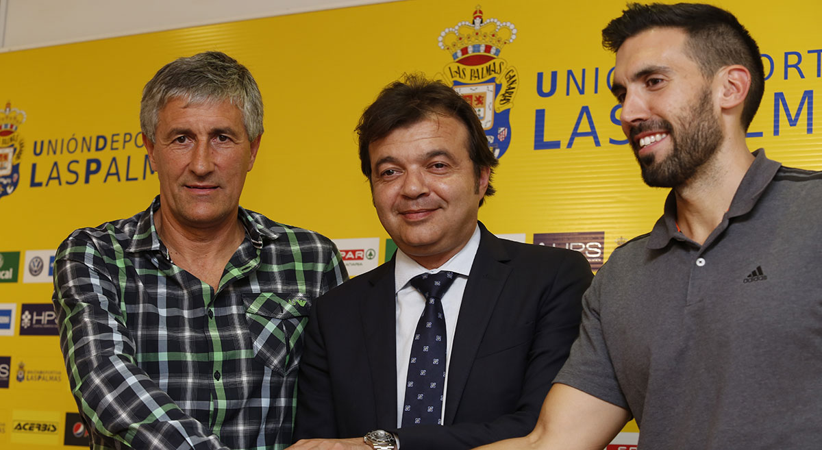Quique Setién, Toni Cruz y Eder Sarabia, segundo técnico / Toño Suárez (udlaspalmas.net)