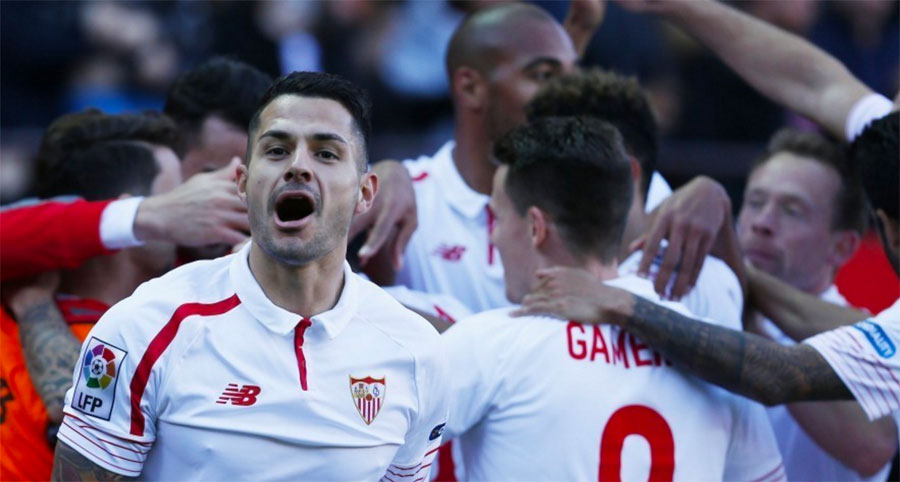 Vitolo celebra uno de los tantos del Sevilla / LFP.es