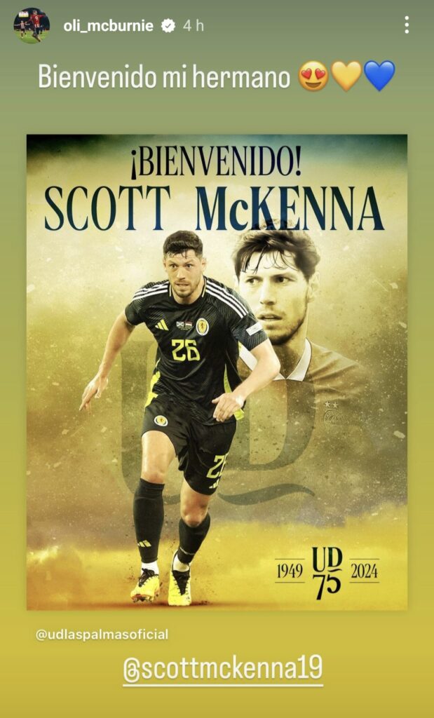 Ambos jugadores ya coincidieron en diferentes partidos en la selección escocesa y ahora volverán a defender los mismos colores, en este caso, los de la Unión Deportiva Las Palmas. Oli McBurnie y Scott McKenna vuelven a estar juntos. Los dos últimos fichajes de la Unión Deportiva Las Palmas volverán a encontrarse en el conjunto grancanario