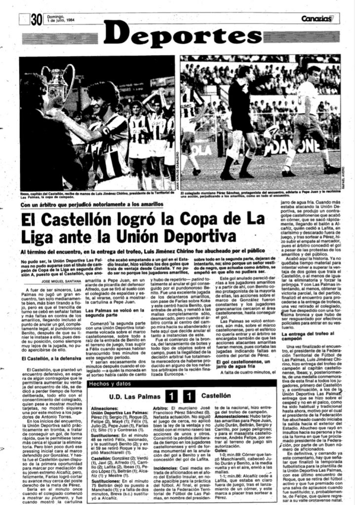 Foto: Canarias7 | udlaspalmas.NET El conjunto grancanario perdió en Castellón en la ida de la final de la Copa de la Liga de Segunda División y no pudo remontar en el Estadio Insular. La Unión Deportiva Las Palmas se mide este domingo al Club Deportivo Castellón. Pocos vinculan al equipo castellonense como el verdugo del representativo en una final