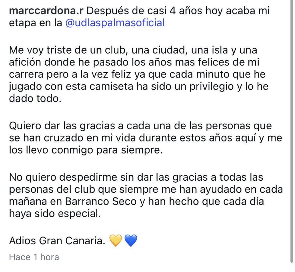 El delantero catalán se despide este miércoles de Gran Canaria y ya empezará a trabajar con el Andorra, su nuevo club. Reconoce haber sido muy feliz estos cuatro años en la isla. Marc Cardona es una de esas personas que se enamoran de Gran Canaria al poco tiempo de pisar la isla. Sus tardes de