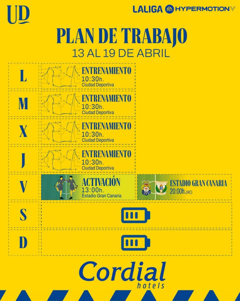 Plan entrenamiento Leganés | udlaspalmas.NET La Unión Deportiva Las Palmas realizará cuatro entrenamientos en la Ciudad Deportiva de Barranco Seco para preparar el partido de este viernes contra el Club Deportivo Leganés. No hay tiempo que perder en la Unión Deportiva Las Palmas. El tramo final de la temporada ya está aquí y el calendario se ha comprimido para el