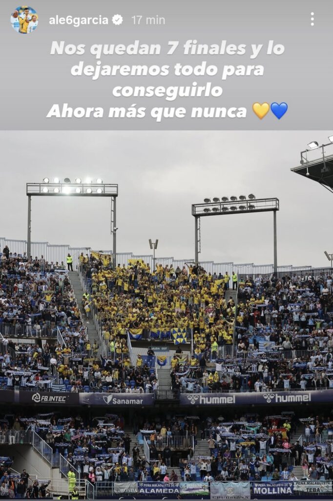 Ale García mandó un mensaje a través de las redes sociales donde además pidió la unión de todos para intentar sacar adelante los siete partidos y conseguir el retorno a Primera División. Probablemente el jugador revelación de la temporada y uno de los mejores de la Unión Deportiva Las Palmas en esta temporada 2025-2026, Ale
