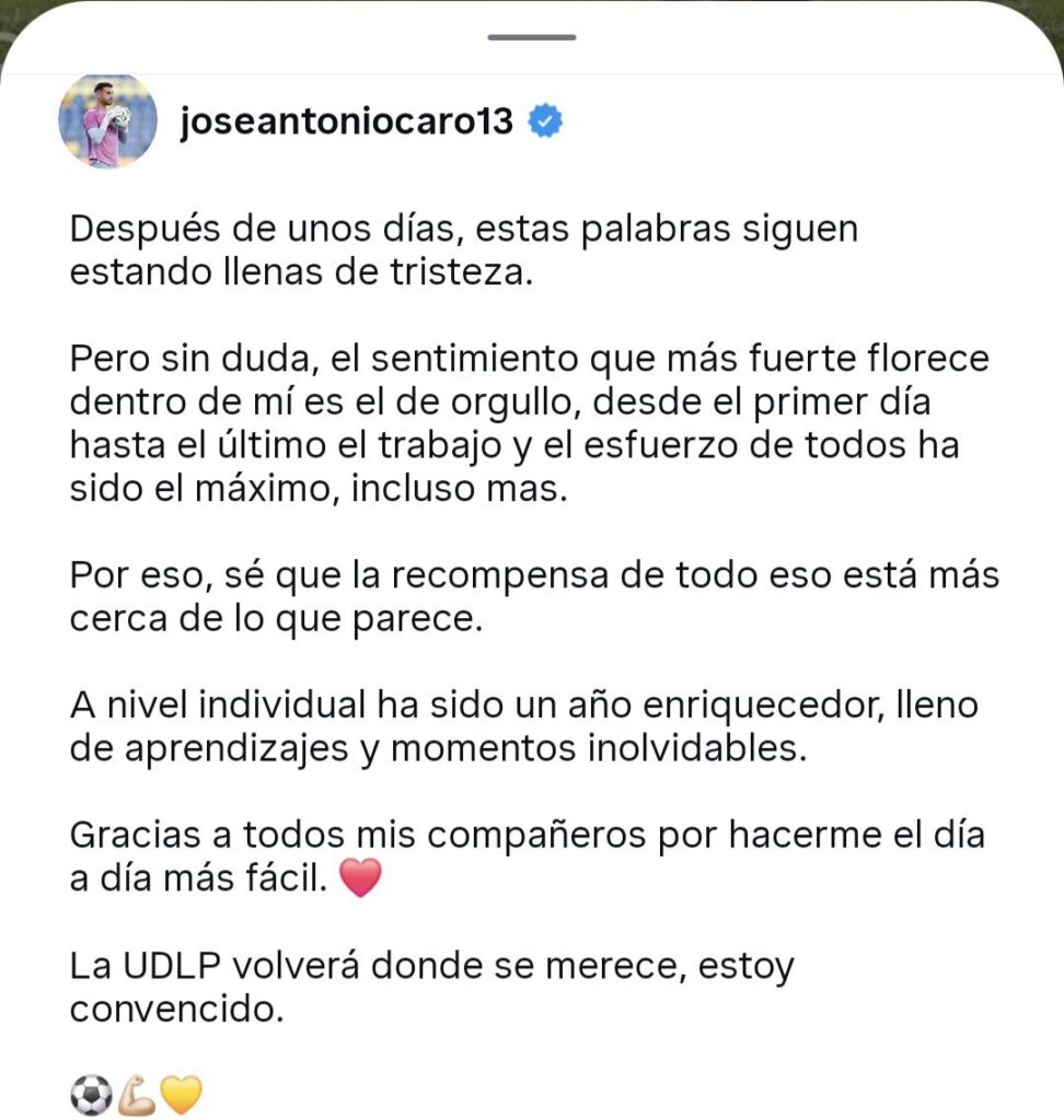 HKynzUvXYAAIJg1 | udlaspalmas.NET El cancerbero onubense de la Unión Deportiva Las Palmas acaba contrato este 30 de junio y mandó un mensaje con cierto tono de despedida por lo que se intuye que no continuará de amarillo. Luis García quiso reforzar la portería de la Unión Deportiva Las Palmas ya entrado el mes de agosto y la entidad