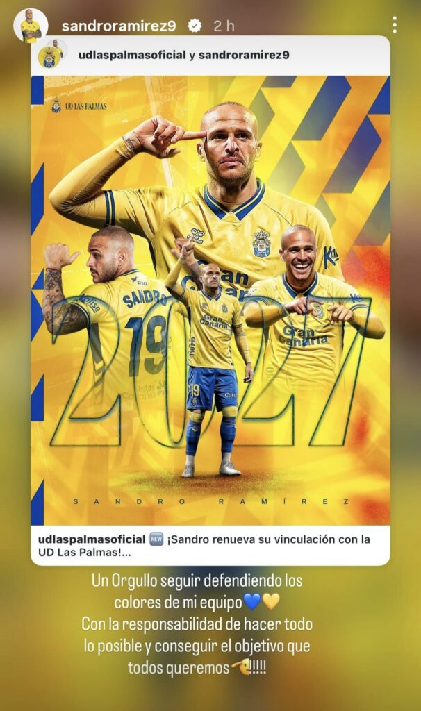 El delantero grancanario de la Unión Deportiva Las Palmas ha renovado hasta el 30 de junio de 2027 y trabaja para volver a su mejor estado de forma posible para esta próxima temporada. La etapa de Sandro Ramírez en la Unión Deportiva Las Palmas ha estado lleno de altibajos. Súper importante en el ascenso de