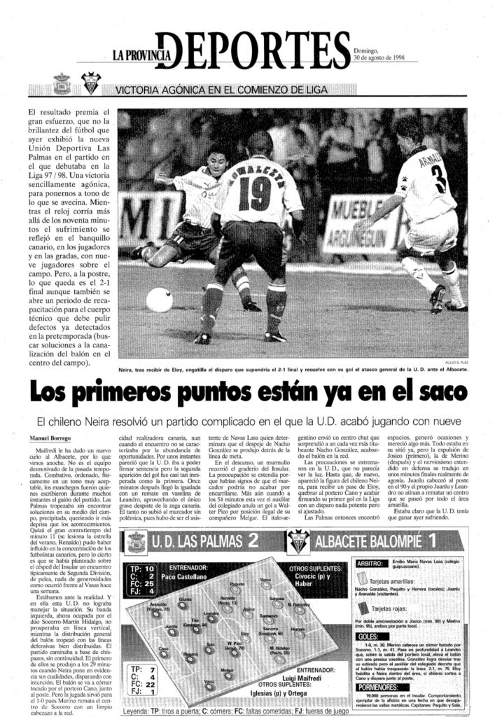 Screenshot_20260815_100429_Samsung Notes | udlaspalmas.NET La Unión Deportiva Las Palmas y Albacete Balompié vuelven a estrenar el campeonato liguero en Segunda División como ya pasara hace 28 años, en 1998, cuando los amarillos se impusieron en el Estadio Insular. Como aquel 29 de agosto de 1998, la Unión Deportiva Las Palmas comienza la temporada en Segunda División y lo hace