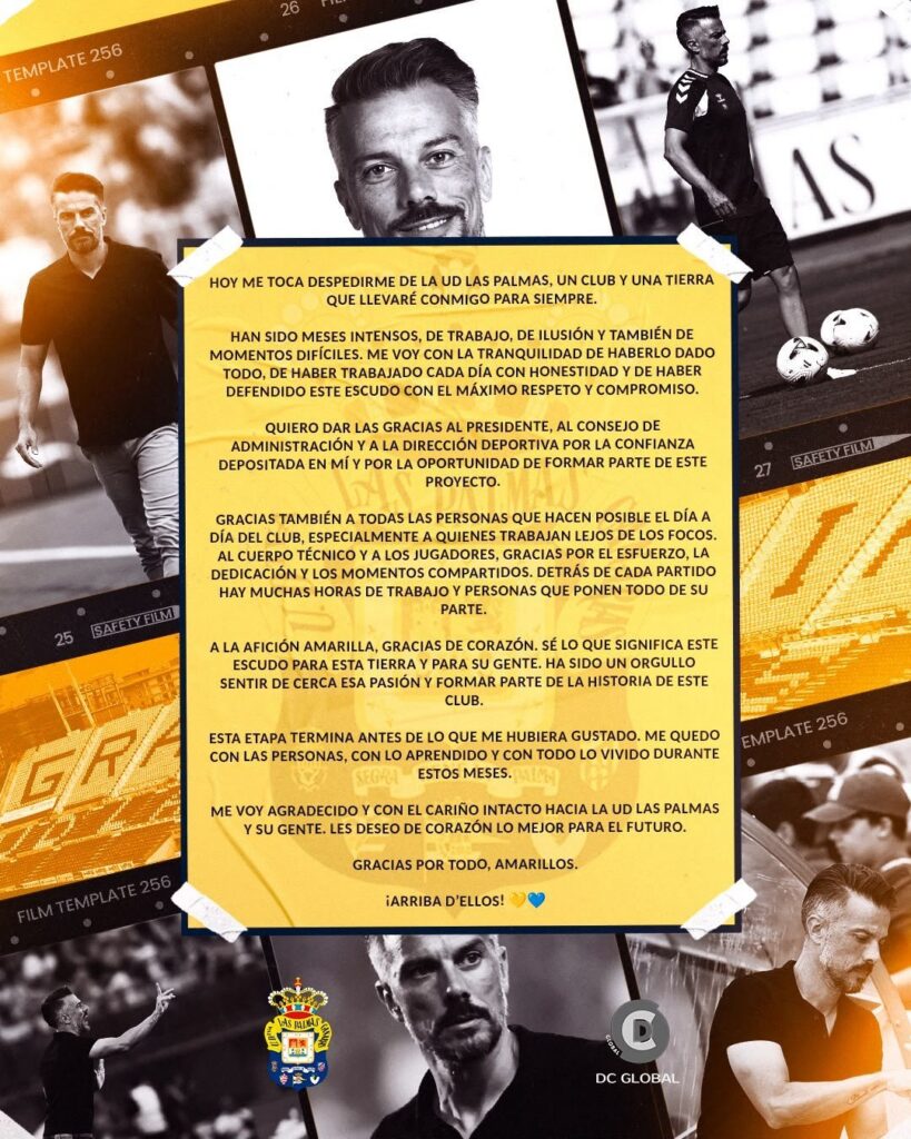 Carta de despedida Rubén de la Barrera | udlaspalmas.NET El hasta el martes entrenador de la Unión Deportiva Las Palmas se despidió este miércoles a través de las redes sociales, reconociendo que obviamente "esta etapa termina antes de lo que me hubiera gustado". Menos de cuatro meses y nueve partidos de LaLiga Hypermotion ha durado la etapa de Rubén de la Barrera en la