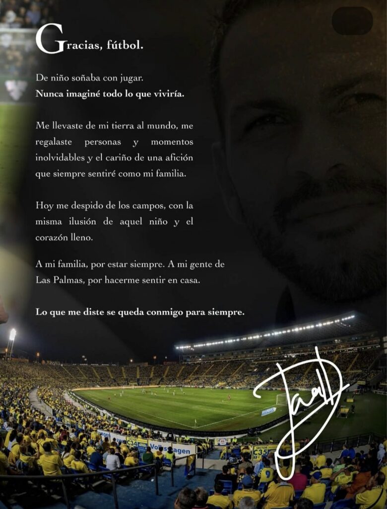 El de La Feria ha anunciado este sábado su retirada del fútbol tras jugar los últimos meses en Tailandia y abandonar el pasado verano la Unión Deportiva Las Palmas. Se acabó el Jonathan Viera futbolista. Sábado 31 de octubre, el de La Feria ha anunciado a través de sus redes sociales que pone punto y